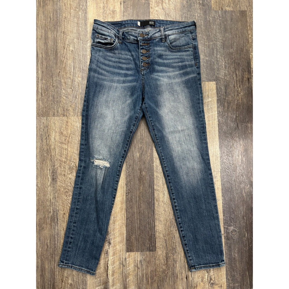 Kut from the Kloth Donna High Rise Ankle Skinny Jeans Blue Button Fly Size 8